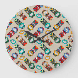 Ethnische Stammesmasken Große Wanduhr