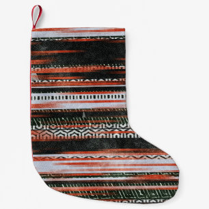 Ethnische Stammesstreifen: Teppichdesign. Kleiner Weihnachtsstrumpf