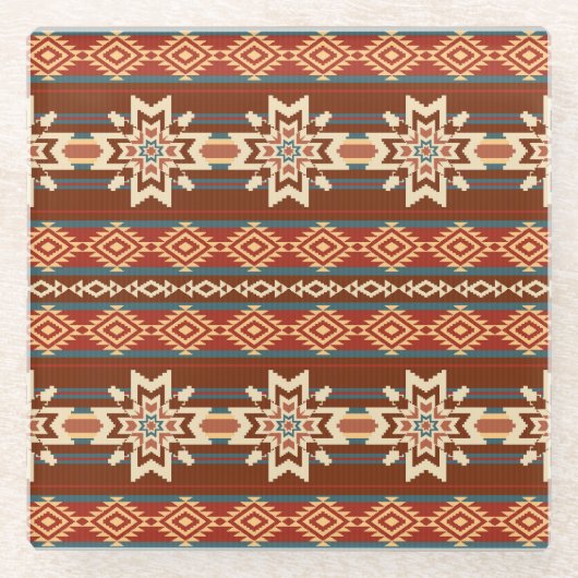 Ethnische Textil Sterne: Abstraktes Muster. Glasuntersetzer (Vorderseite)
