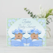 Ethnische Twin Boys in Geschenkboxen Rose Kinderdu Einladung (Stehend Vorderseite)