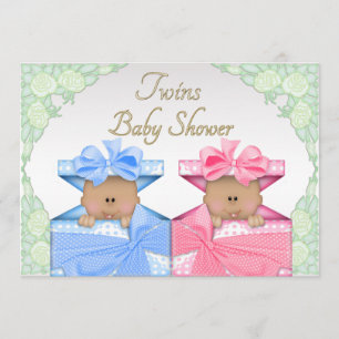 Ethnische Twins in Geschenkboxen Rose Babydusche Einladung