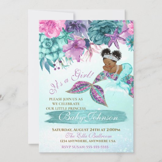 Ethnische Vintage Meerjungfrau unter der Meeresdus Einladung (Vorderseite)