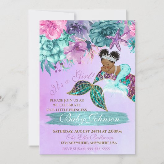 Ethnische Vintage Meerjungfrau unter der Meeresdus Einladung (Vorderseite)