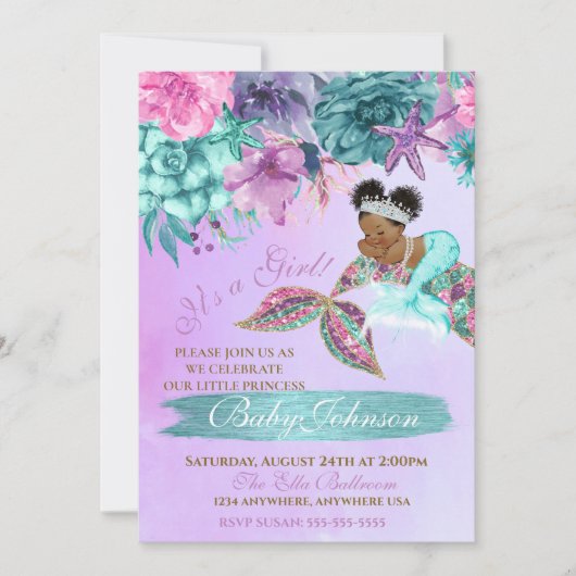 Ethnische Vintage Meerjungfrau unter Meeresdusche Einladung (Vorderseite)