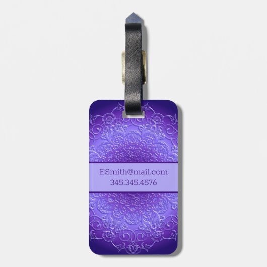 Ethnische violette mit BlumenMandala Gepäckanhänger (Rückseite vertikal)