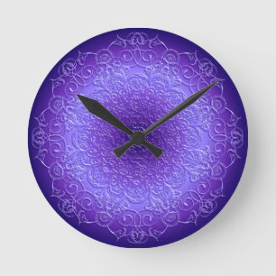 Ethnische violette Steigungs-mit BlumenMandala Runde Wanduhr