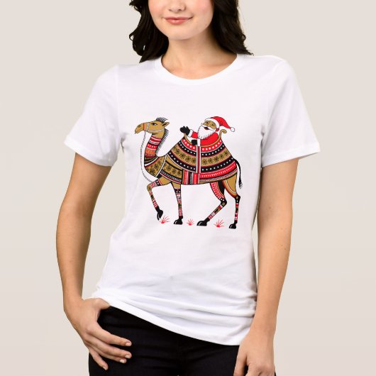 Ethnische Weihnachtsmann und Kamel Winterdruck Tri-Blend Shirt (Vorderseite)