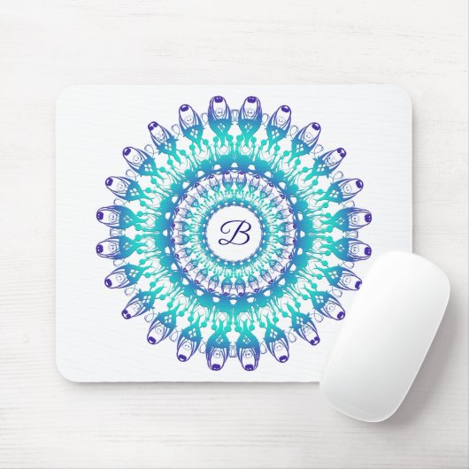 Ethnischer aquamariner Mandala. Monogramm Mousepad (Mit Mouse)