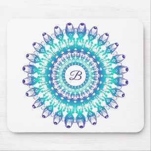 Ethnischer aquamariner Mandala. Monogramm Mousepad