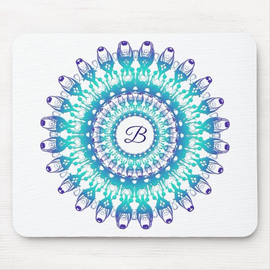 Ethnischer aquamariner Mandala. Monogramm Mousepad (Vorne)