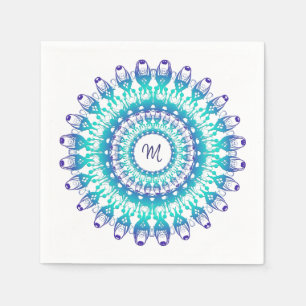 Ethnischer aquamariner Mandala. Monogramm Serviette