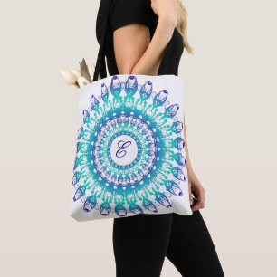 Ethnischer aquamariner Mandala. Monogramm Tasche