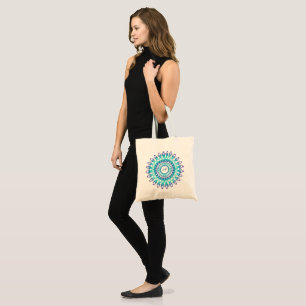 Ethnischer aquamariner Mandala. Monogramm Tragetasche
