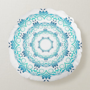 ethnischer aquamariner Mandala. Rundes Kissen