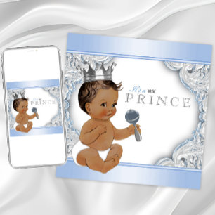 Ethnischer Babyjunge Blau Silber Prinz Baby Shower Einladung