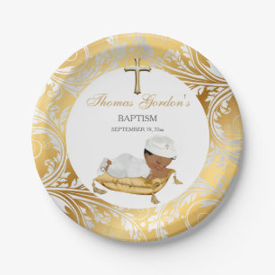 Ethnischer Babyjunge Taufe Gold Silber Pappteller