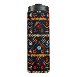 Ethnischer Boho: farbenfrohe Stämme nahtlos. Thermosbecher