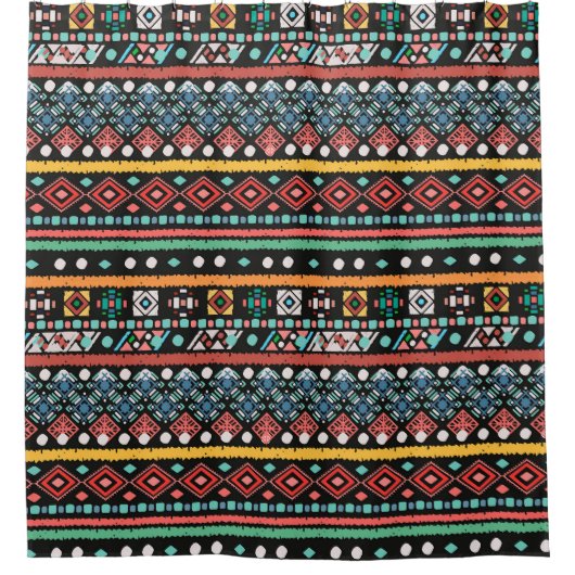 Ethnischer Boho: Geometrischer Pixel-Druck Duschvorhang (Vorderseite)