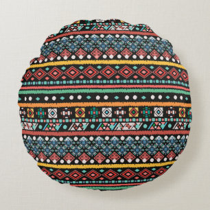 Ethnischer Boho: Geometrischer Pixel-Druck Rundes Kissen