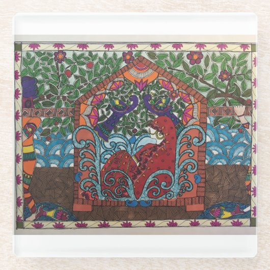 Ethnischer indischer Untersetzer im Madhubani-Stil (Vorderseite)