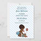 Ethnischer Junge am Telefon Diagonal Streifen Save Magneteinladung (Vorderseite)