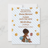 Ethnischer Junge am Telefon Streifen Punkte Save t Save The Date (Rückseite)