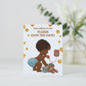 Ethnischer Junge am Telefon Streifen Punkte Save t The Date (Stehend Vorderseite)