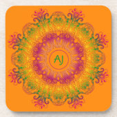 Ethnischer Mandala Monogram.Orange Hintergrund. Getränkeuntersetzer (Vorderseite)