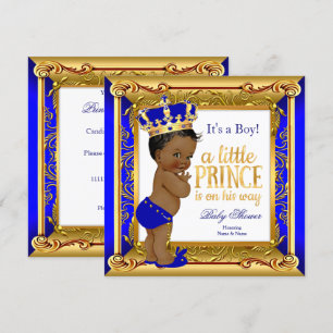 Ethnischer Prinz Baby Shower Blau Faux Gold Einladung