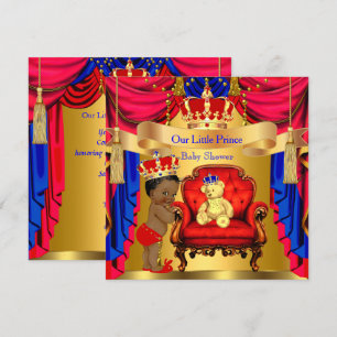 Ethnischer Prinz Baby Shower Goldbär Rot Blau Einladung