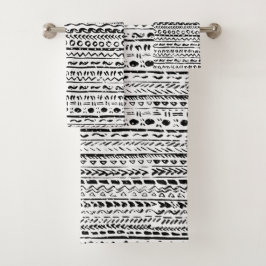 Ethnischer Schmuckmuster aus schwarzem und weißem  Badhandtuch Set