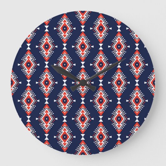 Ethnischer Stil, geometrisches nahtloses Muster. Große Wanduhr (Vorderseite)