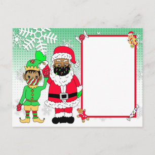 Ethnischer Weihnachtsmann und Elf-Gesichtsmasken B Feiertagspostkarte