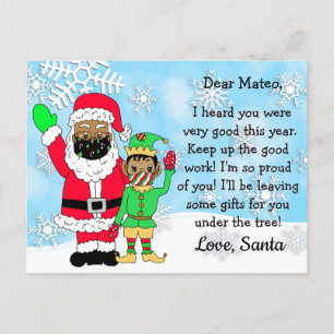 Ethnischer Weihnachtsmann und Elf mit Gesichtsmask Feiertagspostkarte