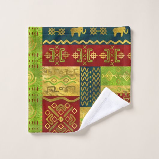 Ethnisches afrikanisches goldenes Muster auf Farbe Badhandtuch Set (Waschlappen)