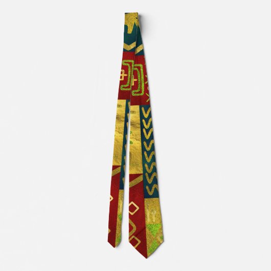 Ethnisches afrikanisches goldenes Muster auf Farbe Krawatte (Rückseite)