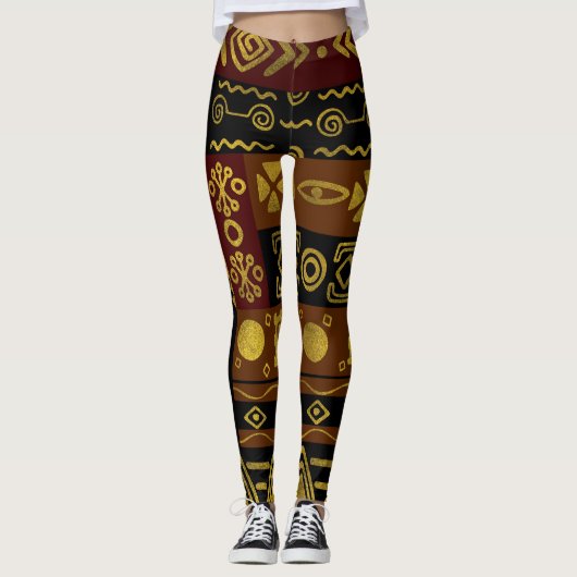 Ethnisches afrikanisches goldenes Muster auf Leggings (Vorderseite)
