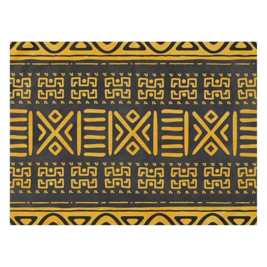 Ethnisches afrikanisches Muster-Gelb und Schwarzes Tischdecke (Vorderseite (Horizontal))