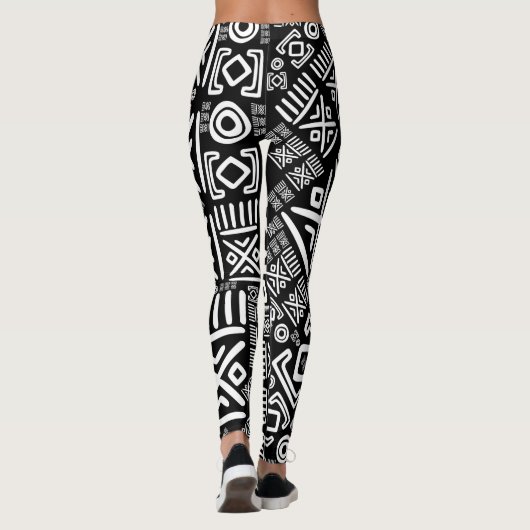 Ethnisches afrikanisches Muster Schwarzweiss-#6 Leggings (Rückseite)