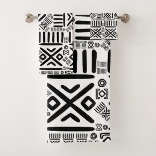 Ethnisches afrikanisches Muster Schwarzweiss-#8 Badhandtuch Set