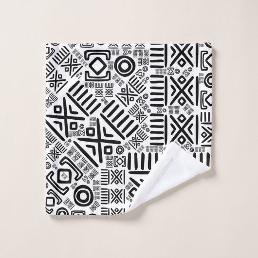 Ethnisches afrikanisches Muster Schwarzweiss-#8 Badhandtuch Set (Waschlappen)