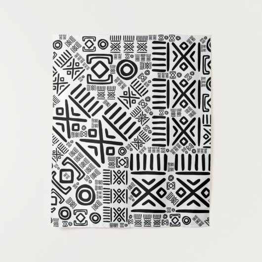 Ethnisches afrikanisches Muster Schwarzweiss-#8 Wandteppich (Vorderseite)