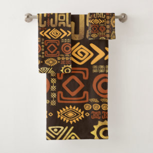 Ethnisches afrikanisches Musterbraun und Golde #11 Badhandtuch Set