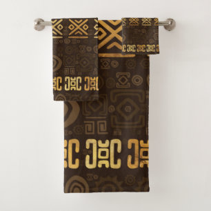 Ethnisches afrikanisches Musterbraun und Golde #2 Badhandtuch Set