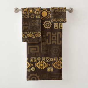 Ethnisches afrikanisches Musterbraun und Golde #3 Badhandtuch Set