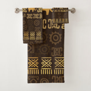 Ethnisches afrikanisches Musterbraun und Golde #4 Badhandtuch Set