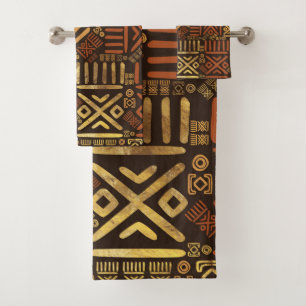 Ethnisches afrikanisches Musterbraun und Golde #6 Badhandtuch Set