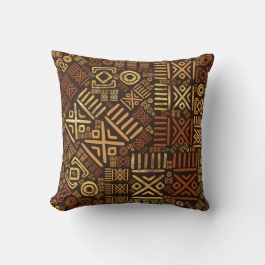 Ethnisches afrikanisches Musterbraun und Golde #6 Kissen (Vorderseite)