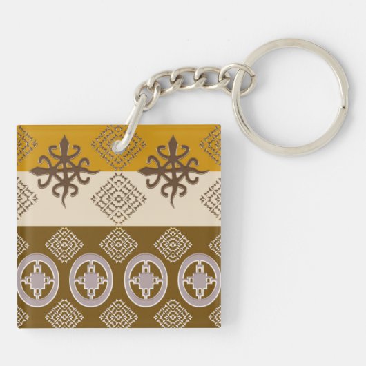Ethnisches afrikanisches Stammes- Muster. Adinkra. Schlüsselanhänger (Rückseite)