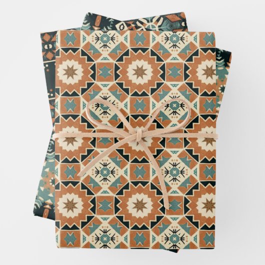 Ethnisches amerikanisches Boho Art Pattern Set 2 Geschenkpapier Set (Beispiel)